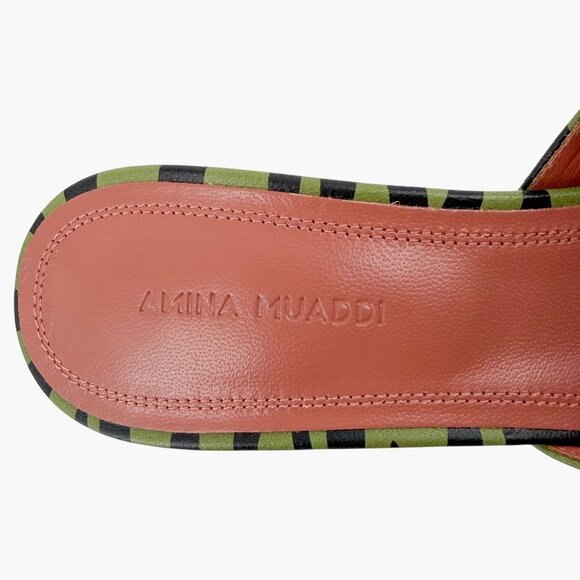 Amina Muaddi Lupita Green Zebra Mule Slide Sandals Heels Size 37.5 US 7.5 Women - Picture 14 of 15